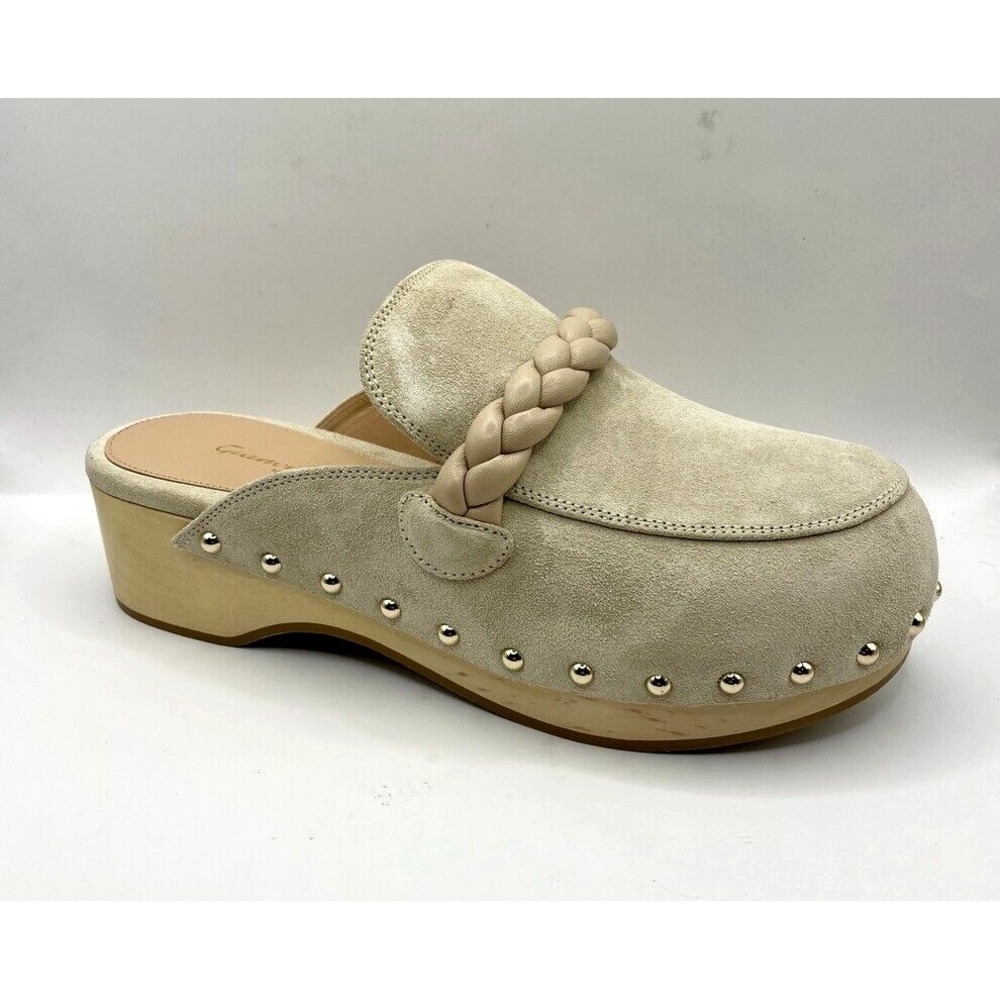 Gianvito Rossi Milano Beige Studded Suede Braided Clogs Women's Size EU 37 NWOB